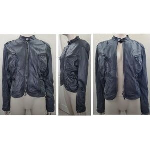 Max Studio Leather Racer Crop Top Jacket (Leather Shrinkage)